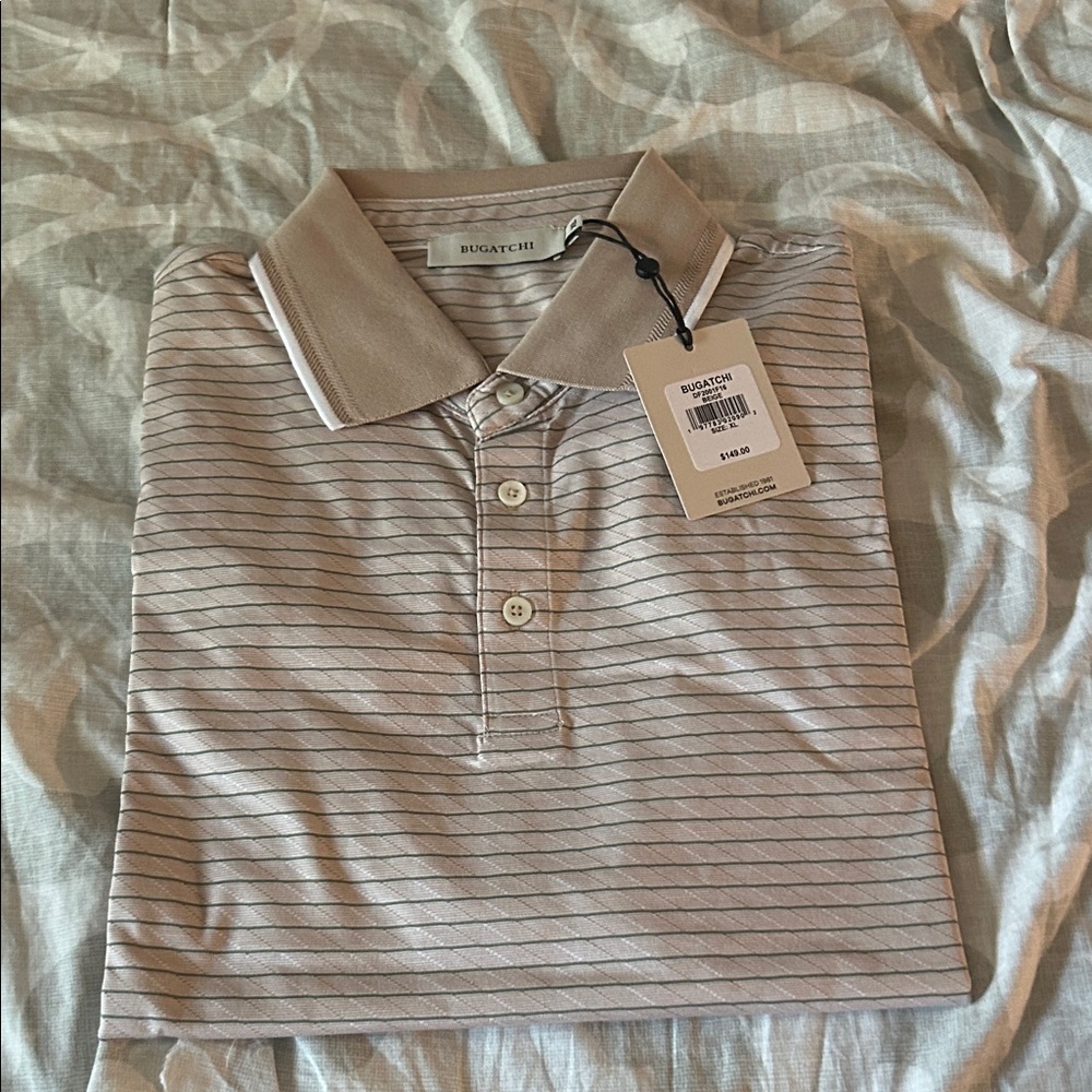 Bugatchi Men's Polo Shirt - Light Gray Stripes